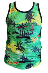 Mens Hawaiian Vest Top Men Printed Hawaii Mesh Net Shirt Stag Beach Aloha Party Palm Summer Holiday Fancy Dress Men UK Size M-XXXL