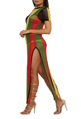 Rihanna Work Dress Rasta Jamaican Side Slit Split Mesh Carnival Riana Reggae - Georgio Peviani