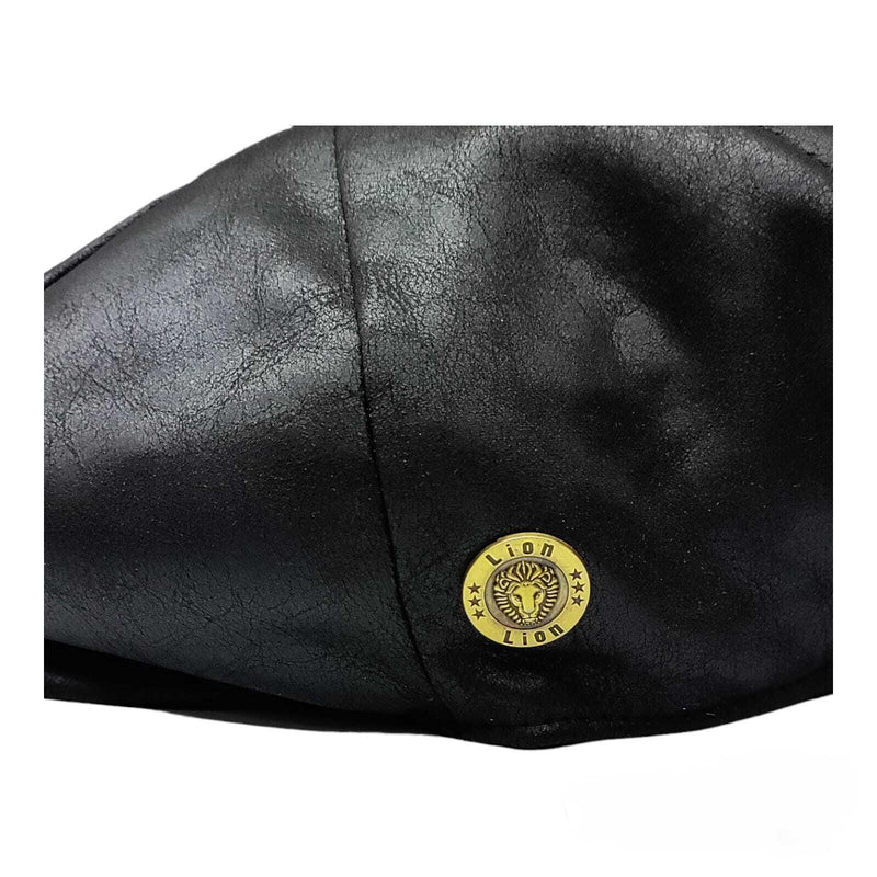 Mens PU Leather Newsboy Cap 8 Panel Flat Cap Gatsby Baker Boy Cabbie Peaky Hat - Georgio Peviani