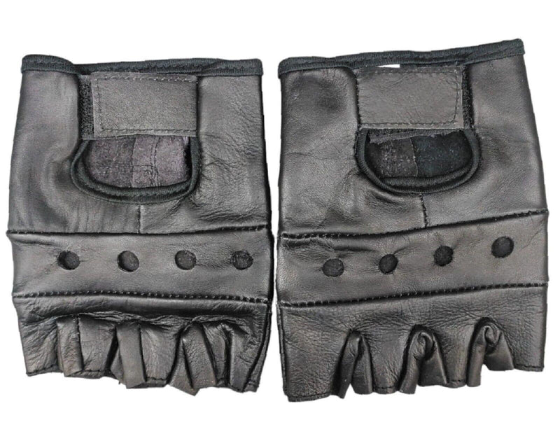 Black Leather Fingerless Gloves Men’s Driving Motorcycle Biker Gloves All Sizes - Georgio Peviani