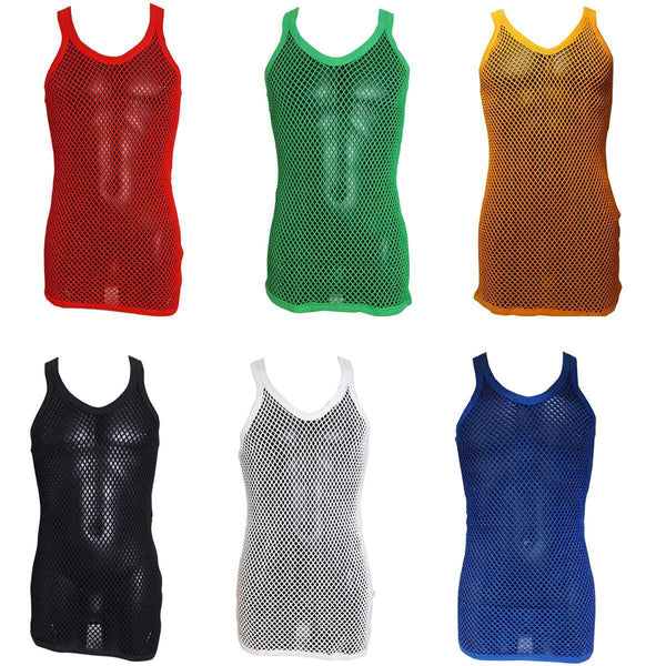 Mens String Mesh Vest 100% Cotton Mesh Fish Net Fitted String Vest Size-M To XL - Georgio Peviani