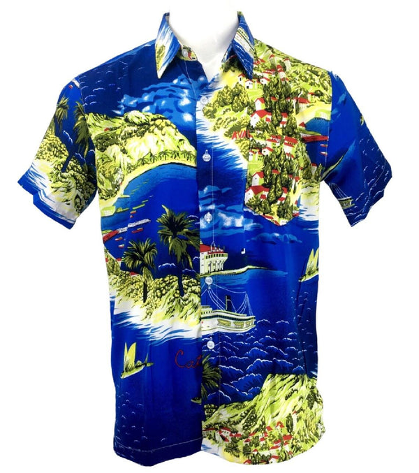 Mens Hawaiian Shirt Men's Floral Print Short Sleeve Top Palm Stag Beach Hawaii Aloha Party Summer Holiday Fancy Dress Men UK Size M-XXL