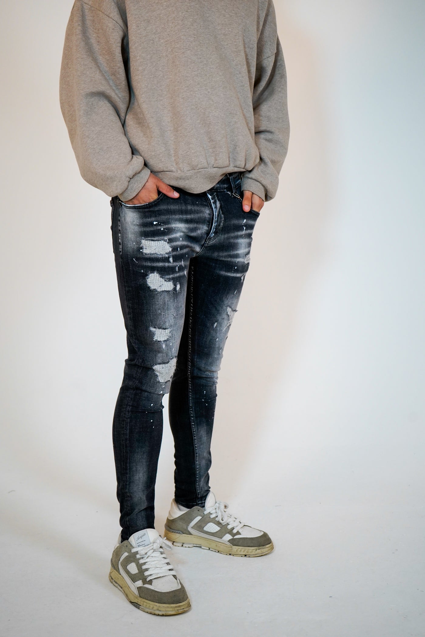 Repaired Jeans Mens Black Ripped Distressed Jeans CenturyX Men's