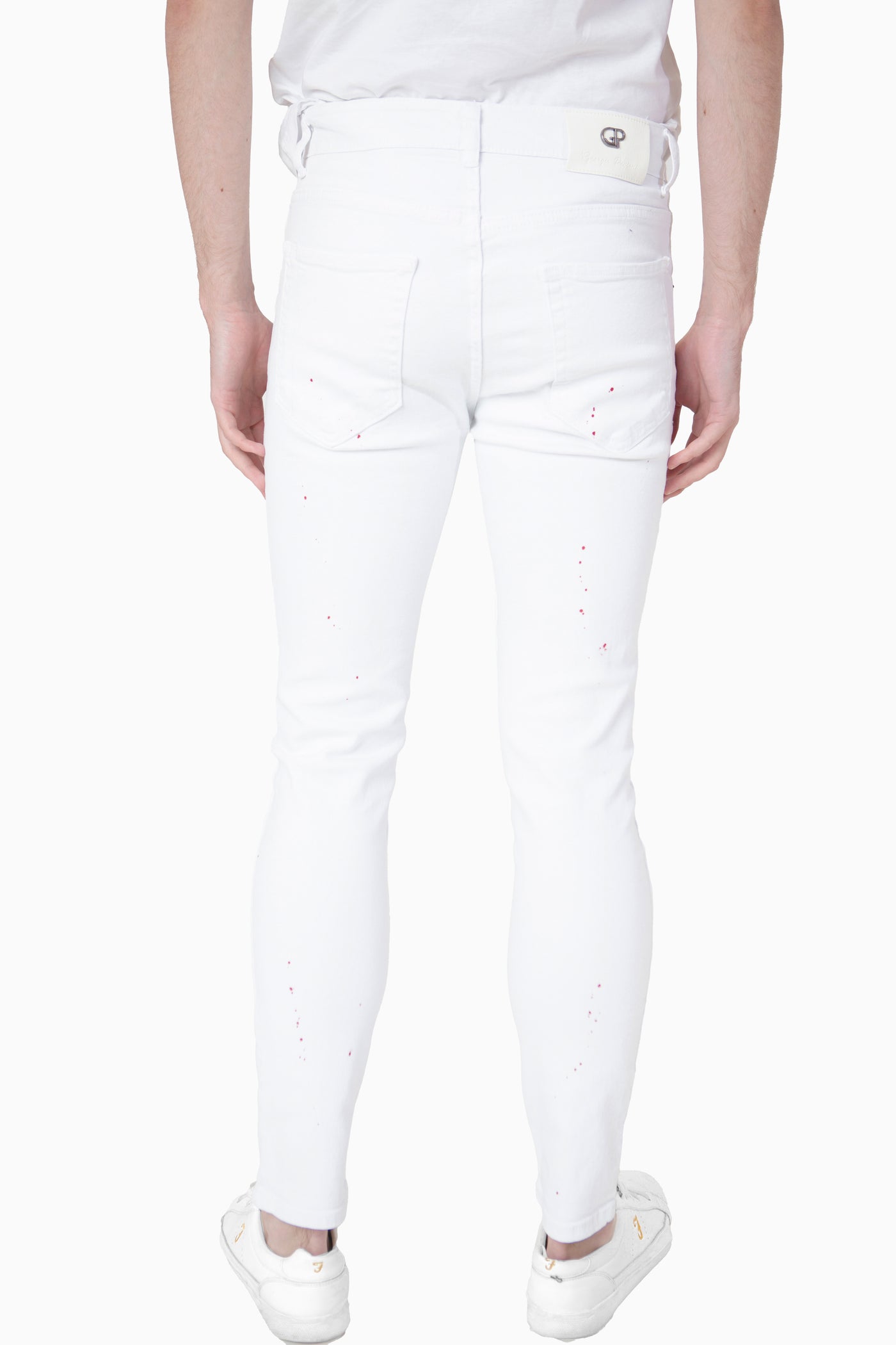 WHITE PAINT SPLATTER JEANS (RED SPLATTER)