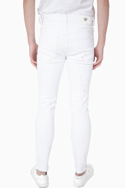 WHITE PAINT SPLATTER JEANS (RED SPLATTER)