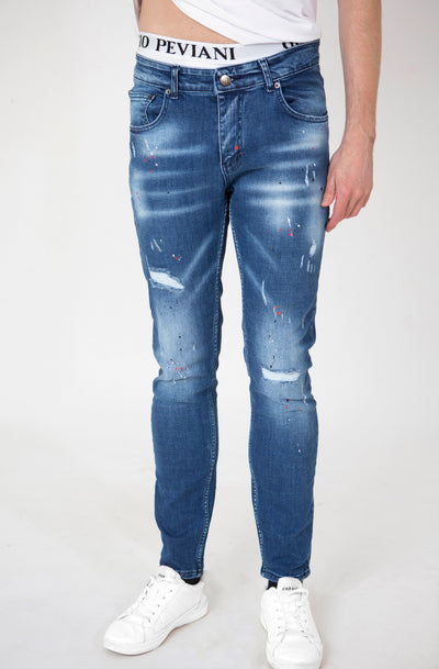 DISTRESSED PAINT SPLATTER JEANS (RED & WHITE)