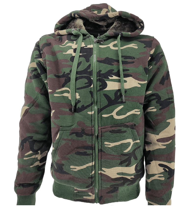 Mens Camouflage Hoodie Fur Lined Full Zip Army Camo Military Sherpa Hooded Men Warm Winter Jacket M - 3XL