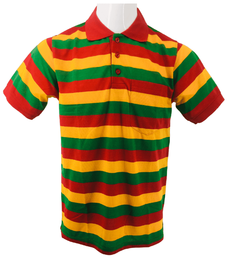 Men's Rasta Polo Striped T Shirt Men Collar Short Sleeves Shirt Top Pendeen Tee - Georgio Peviani