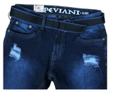 Mens Ripped Denim Jeans Peviani Tapered Fit Dark Blue With Belt Jean Pants W30 - Georgio Peviani