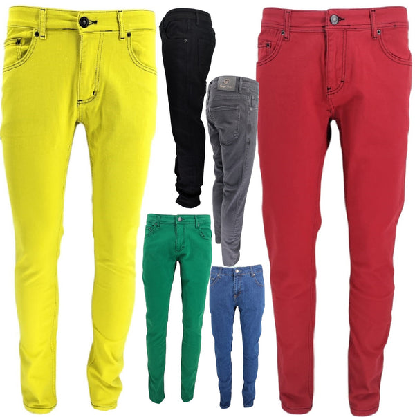 Georgio Peviani Denim Jeans Mens Red Yellow Green Regular Slim Fit Leg Men Jeans