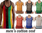 Mens Original Pendeen Vest Men Rasta Mesh Fishnet String Top Cotton Summer Gym Wear - Georgio Peviani