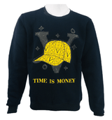 Mens Fleece Jumper V Cap Print Time Is Money Sweater Knitwear Pullover Long Sleeve Jersey Sweatshirt Top S-2XL