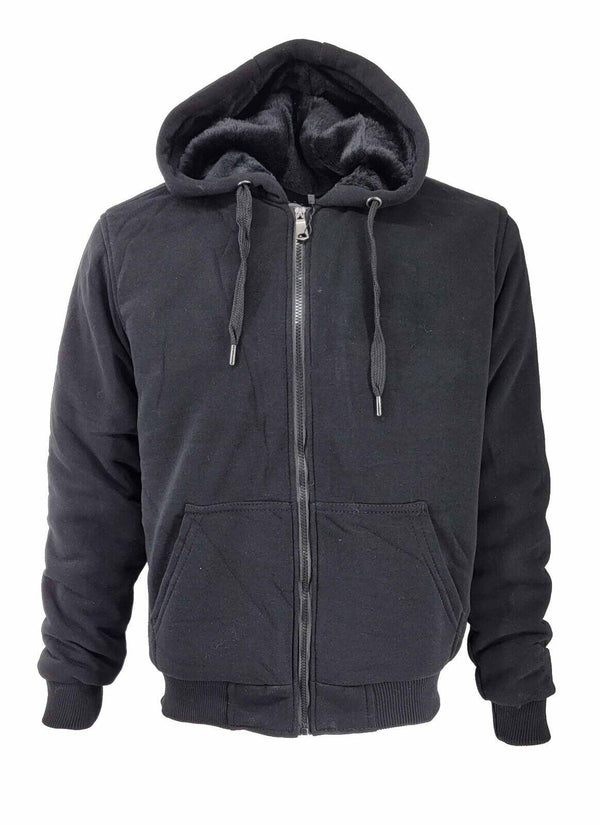 Mens Thick Soft Fur Fleece Heavy Duty Work Hoodie Winter Black Sweatshirt Men Fur Full Zip Up Sweatshirts - Georgio Peviani