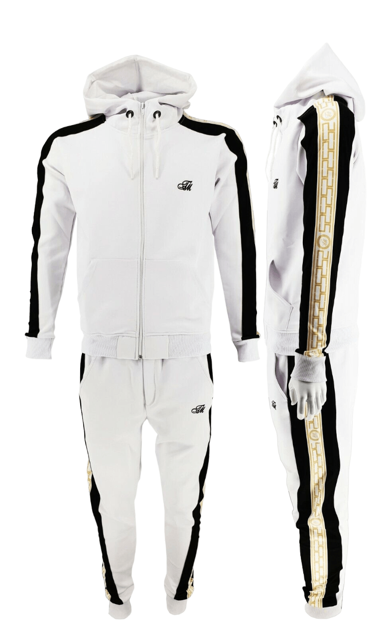 Mens Zip Up Hoodie & Joggers Tracksuit Set Men White Matching Urban Fashion Sweatshirts Sweatpants Athletic Track Suit
