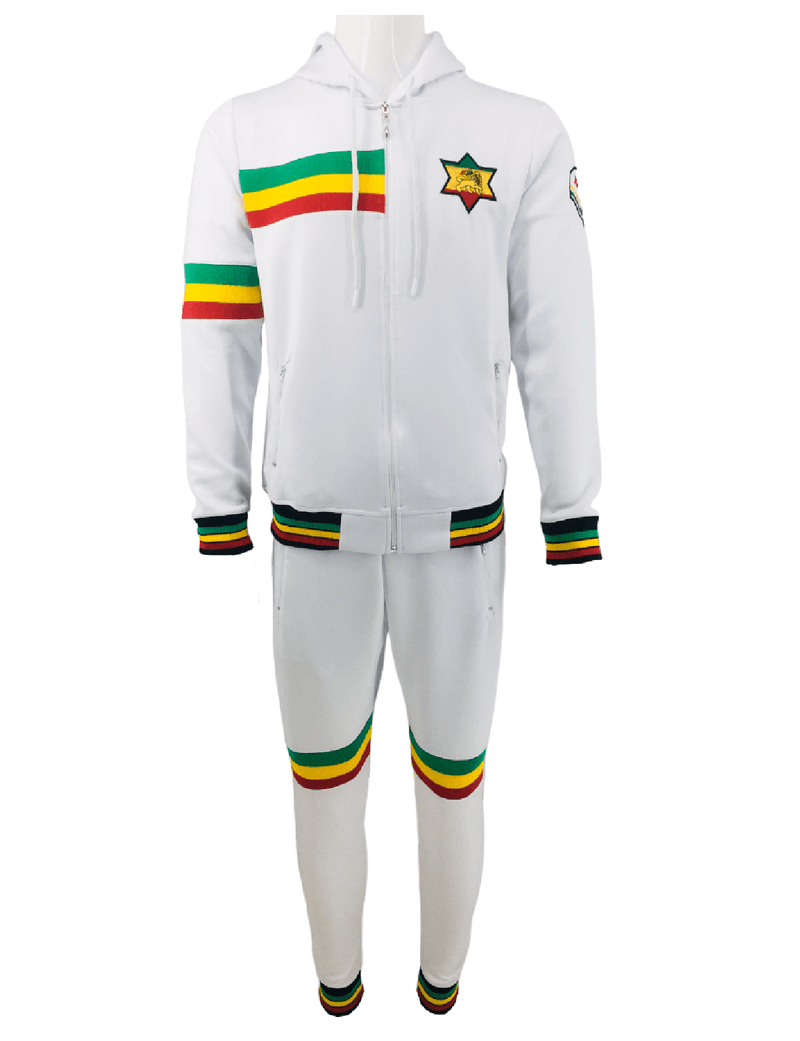 Mens Tracksuit 2 Piece Zipper Rasta White Men's Matching Sweatshirts Sweatpants Athletic Hoodie & Joggers Zip Pants Bottoms Track Suit
