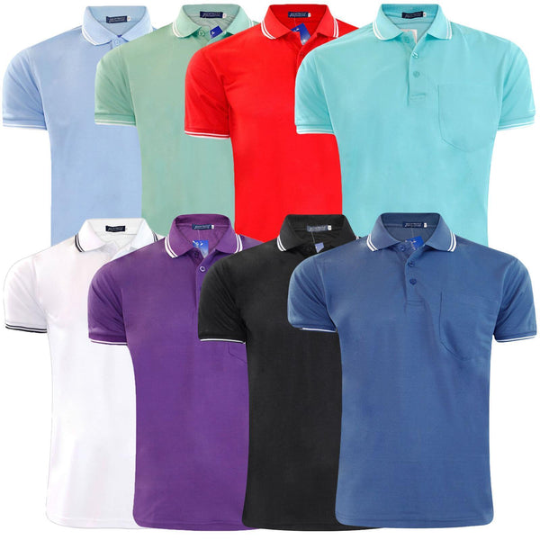 Mens Polo Shirt Cotton Pique Pocket Men Ribbed Tipping Collar PK T Shirt Summer Top Tee Gym Casual Wear