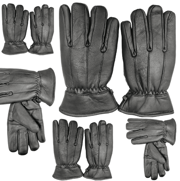 Leather Gloves Men's Warm Winter Windproof Driving Thermal Fleece Lined Cycling Womens Glove S-M-L - Georgio Peviani