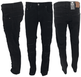 Men's Black Ripped Carrot Fit Jeans Peviani Designer Slim Patchwork Biker Denim Trouser Jeans Pants - Georgio Peviani