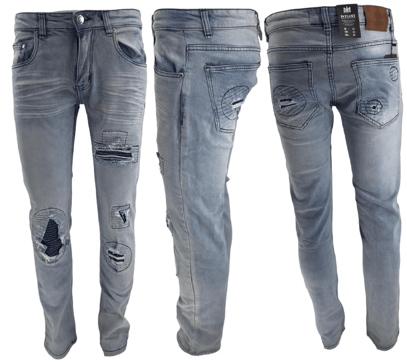 Men's Ripped Jeans Light Blue Men Peviani Carrot Fit Jean Designer Slim Patchwork Biker Denim Trouser Jeans Pants - Georgio Peviani