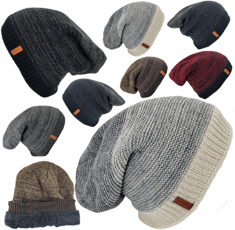 Mens Ladies Knitted Woolly Winter Slouch Beanie Hat Cap One Size Skateboard Warm Hats - Georgio Peviani