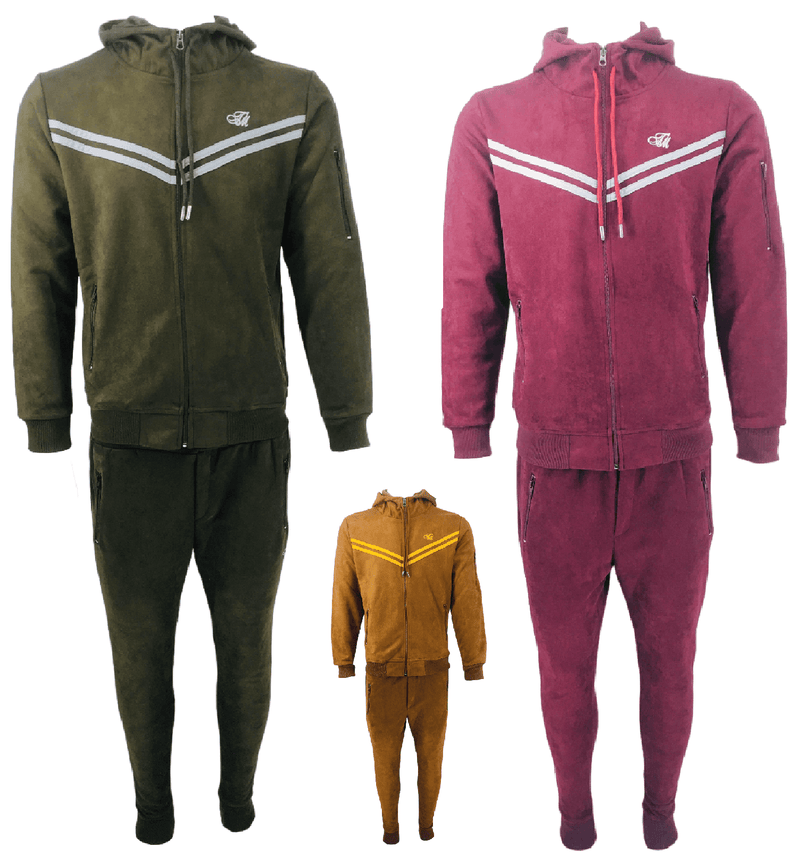 Men’s Suede Tracksuit TIM 2 Pcs Set Zip Up Hoodie Top Hooded Sweatshirt Joggers Matching Cargo Slim Jogging Sweatpants Athletic Track Suit