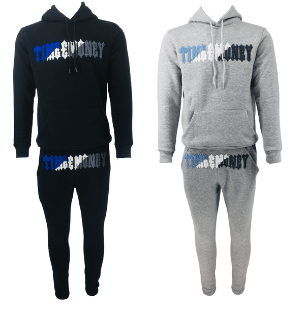 Mens Hooded Tracksuit Fleece Ribbed Cuff Time Is Money Cotton Joggers Sweatshirts Sweatpants Men’s Hoodie & Jogger Bottoms Track Suit