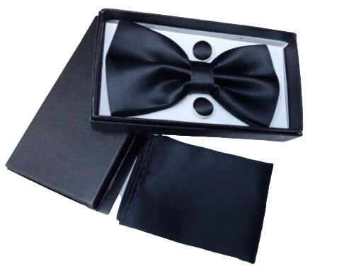 Mens 3pcs Satin/Silk Plain Pre-Tied Bow Tie Cufflinks Pocket Square Handkerchief Men Ties, Bow Ties & Cravats
