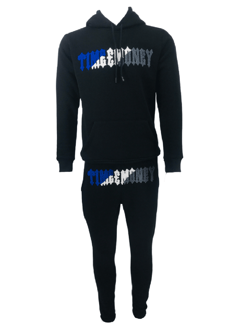 Mens Hooded Tracksuit Fleece Ribbed Cuff Time Is Money Cotton Joggers Sweatshirts Sweatpants Men’s Hoodie & Jogger Bottoms Track Suit
