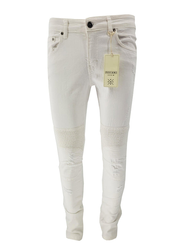 Peviani Biker Slim Fit Jeans -White