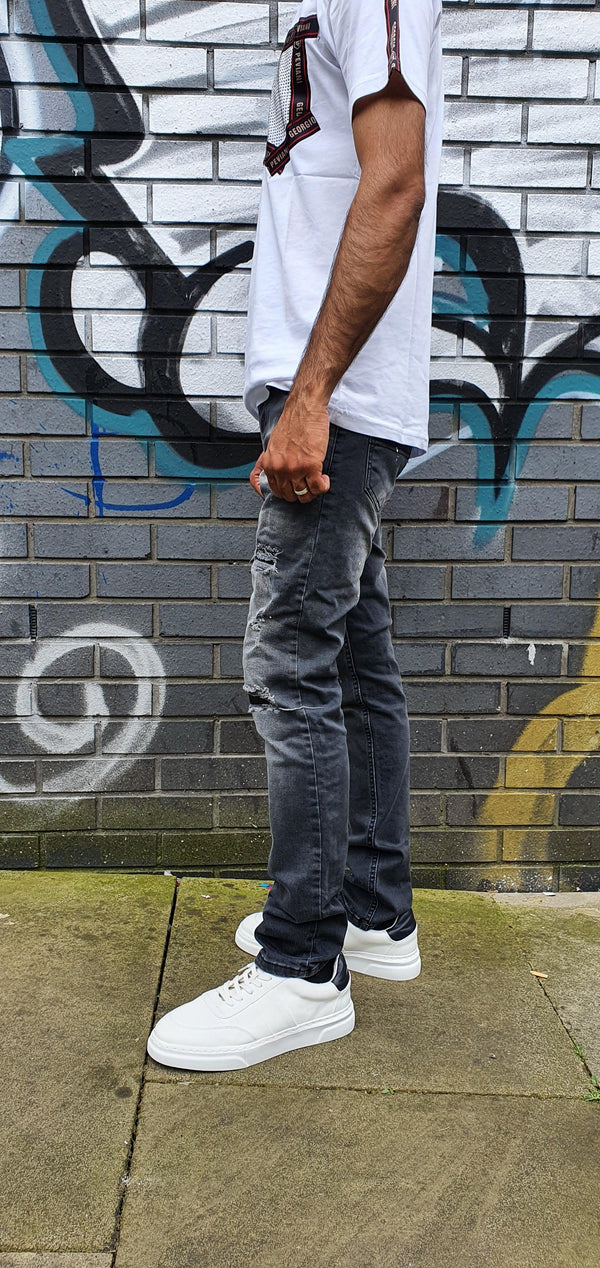 Peviani Dark Grey Ripped Jeans - Georgio Peviani