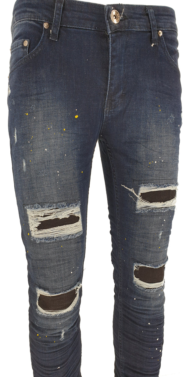 DK Paint Splatter Ripped Jeans D-Blue