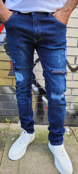 Peviani Ripped Slim Fit Jeans-Blue