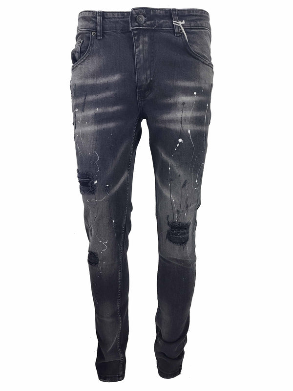Black-235 slim fit paint splatter jean