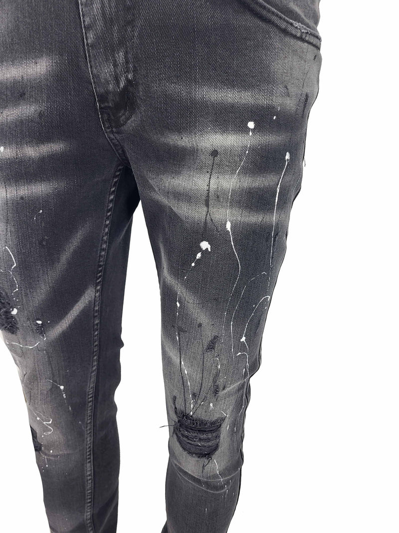 Black-235 slim fit paint splatter jean