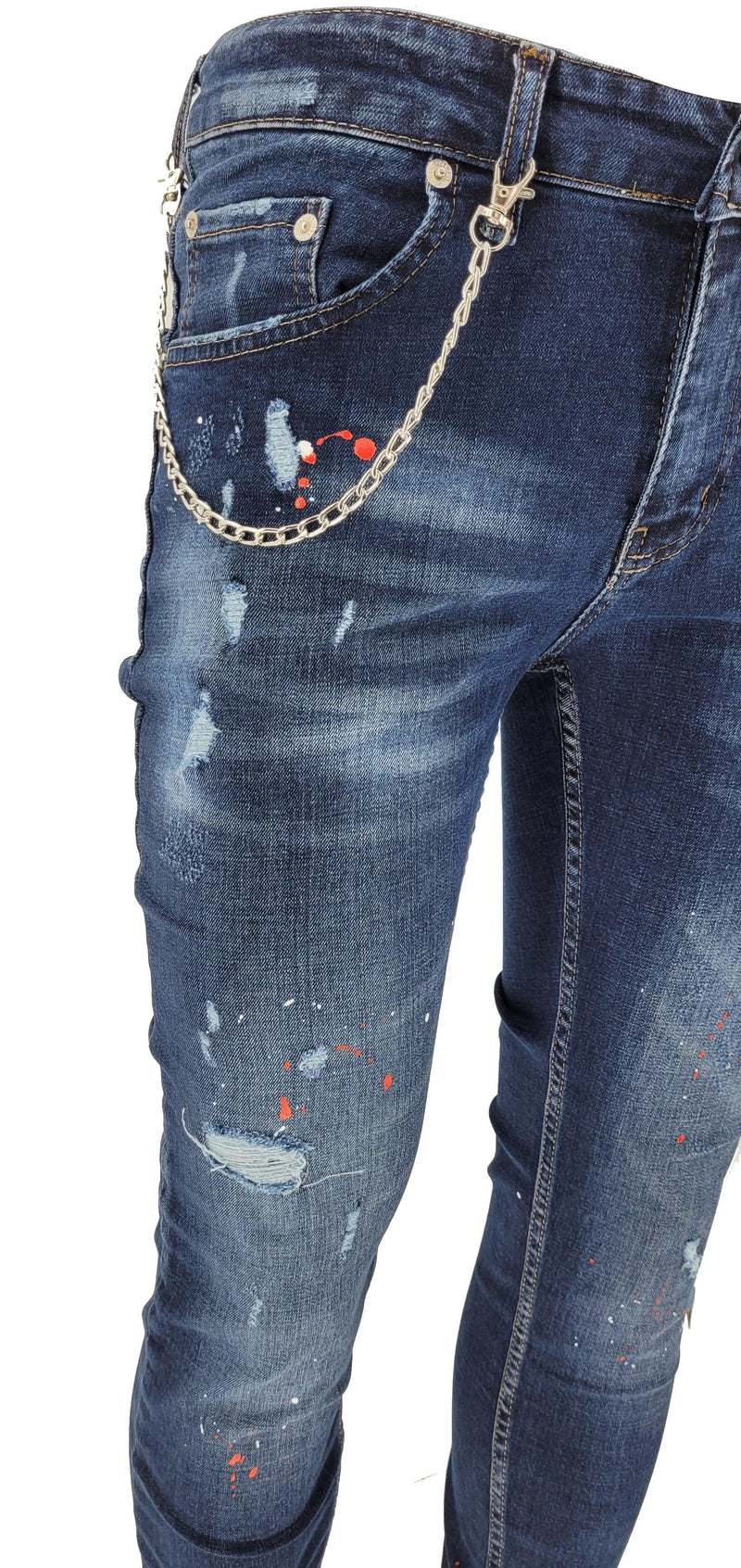 BLUE WITH RED PAINT PATCHWORK PAINT SPLATTER JEANS - Georgio Peviani
