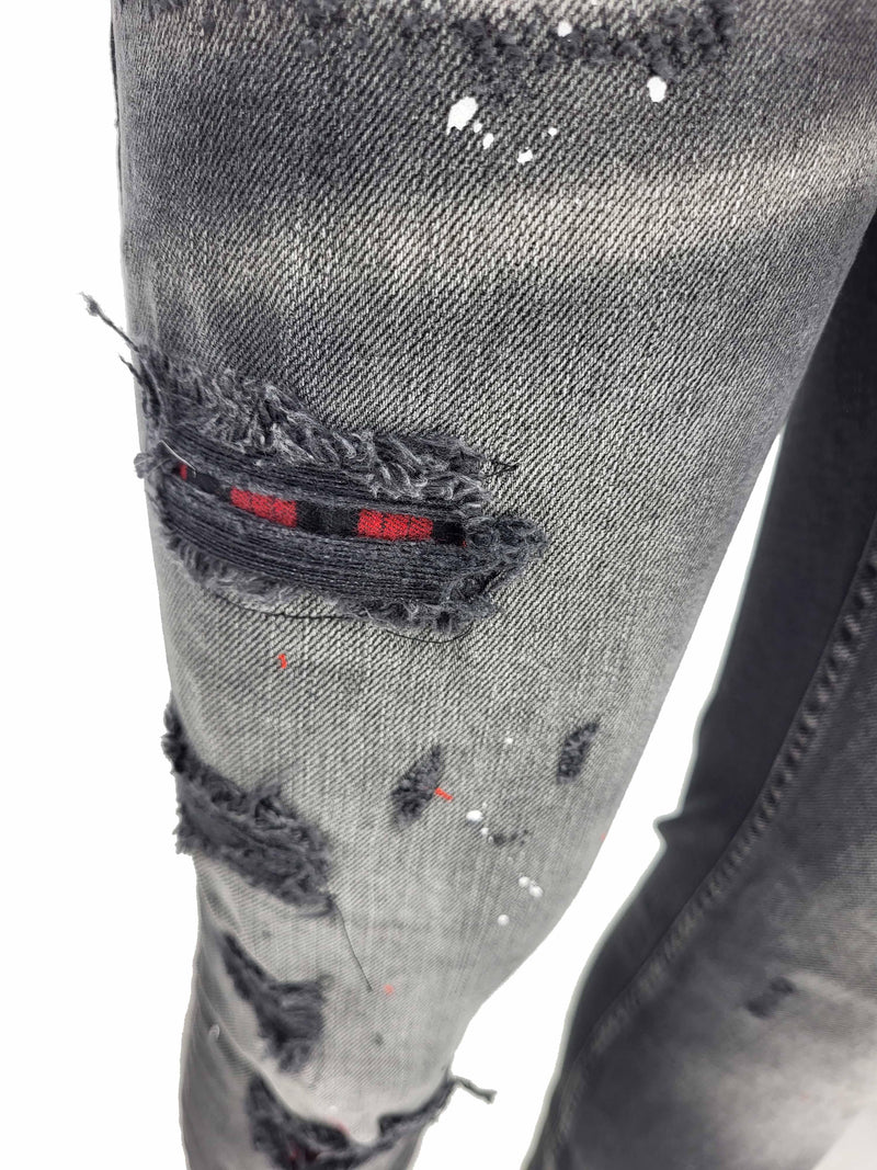 Black-237 slim fit paint splatter jean