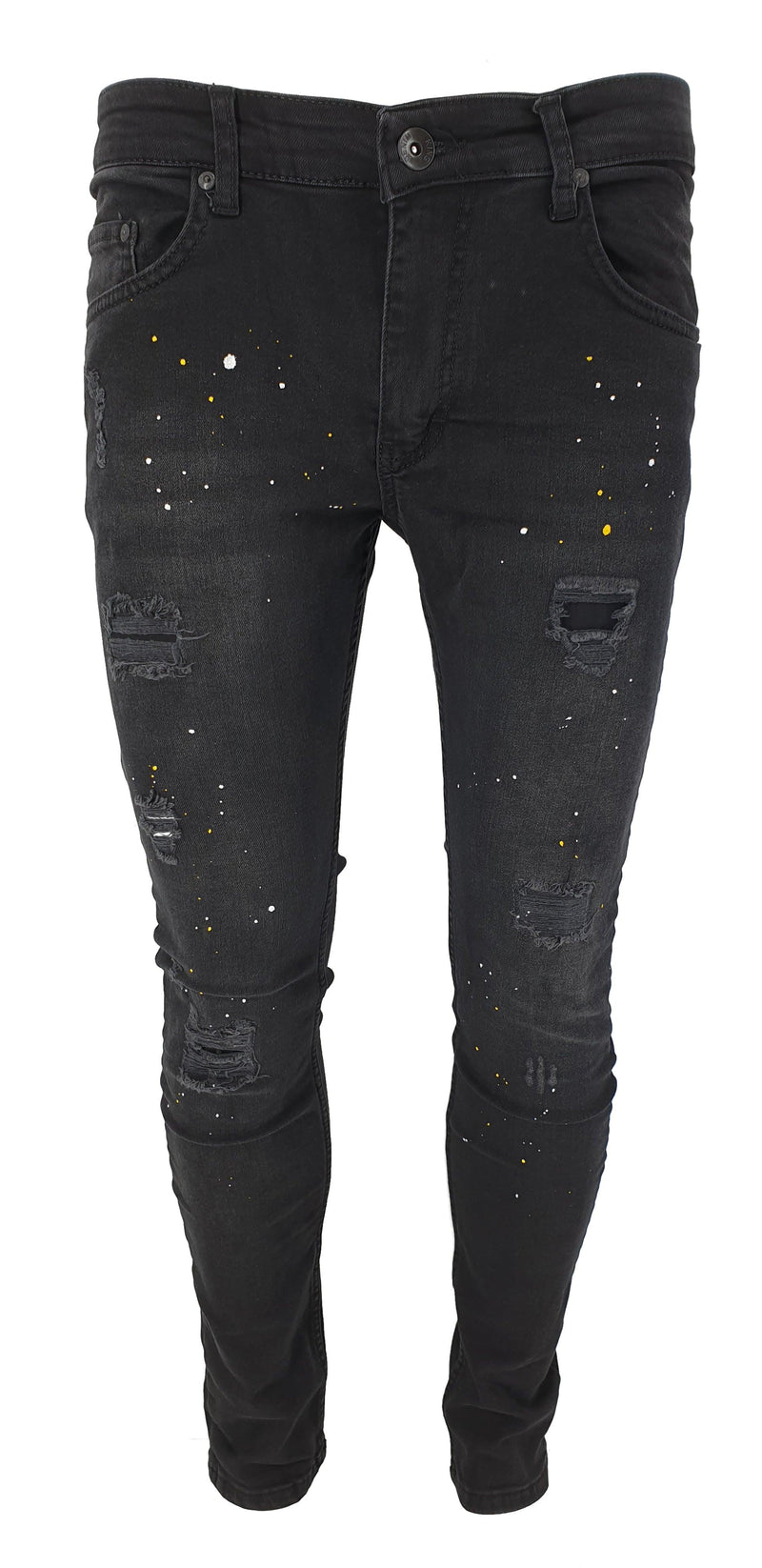 DK Black Ripped Paint Splatter Slim Fit Jeans