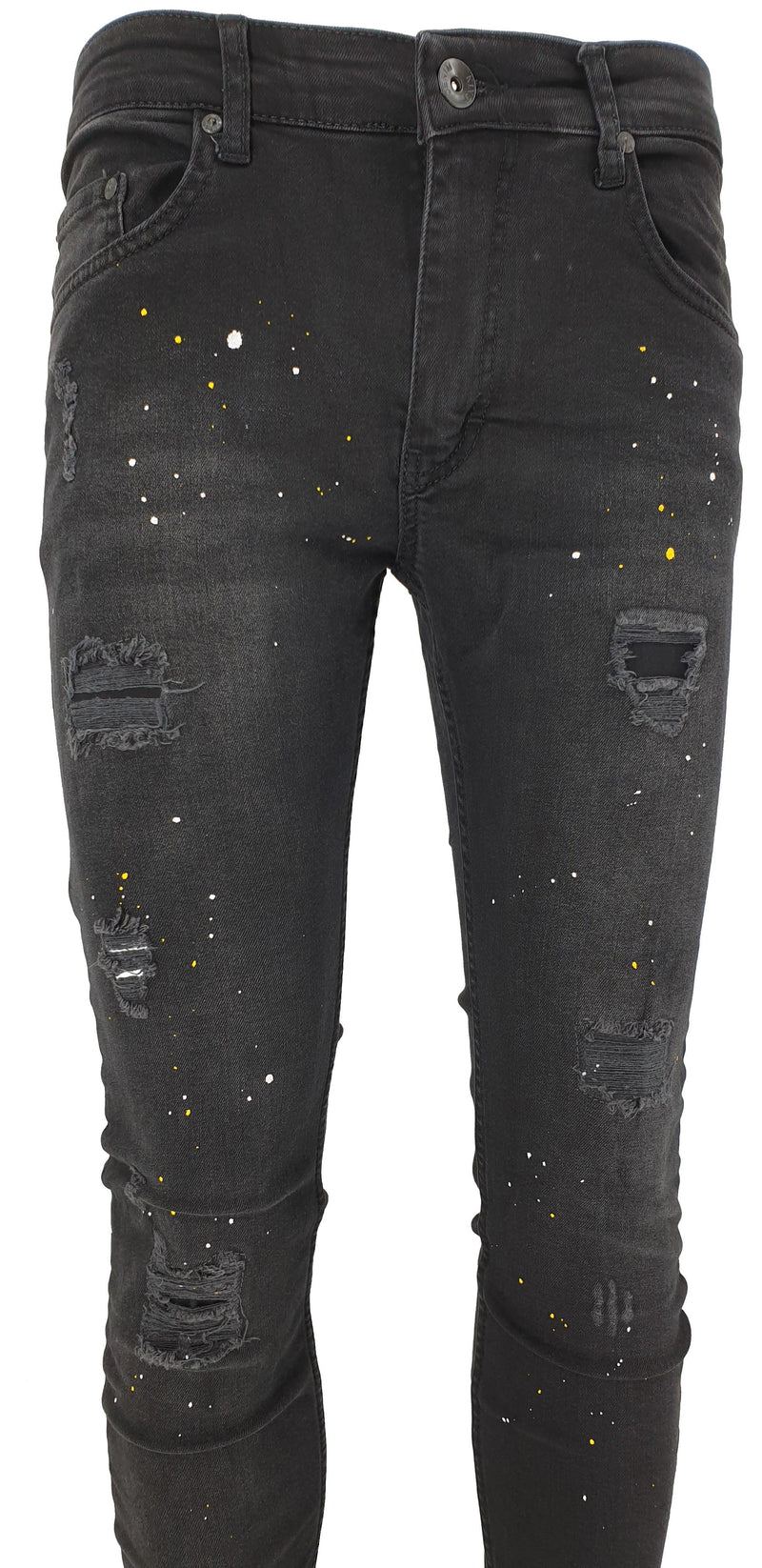 DK Black Ripped Paint Splatter Slim Fit Jeans