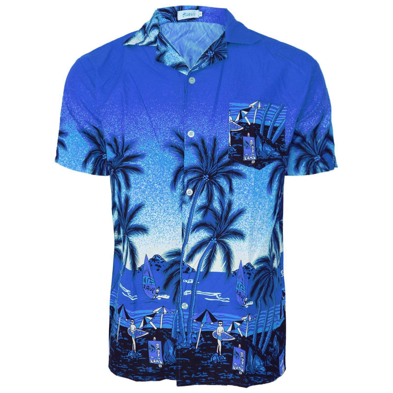 Men’s Hawaiian Shirt Mens Floral Print Short Sleeve Top Palm Stag Beach Hawaii Aloha Party Summer Holiday Fancy Dress Men UK Size M-XXL