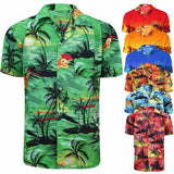 Men’s Hawaiian Shirt Mens Floral Print Short Sleeve Top Palm Stag Beach Hawaii Aloha Party Summer Holiday Fancy Dress Men UK Size M-XXL - Georgio Peviani