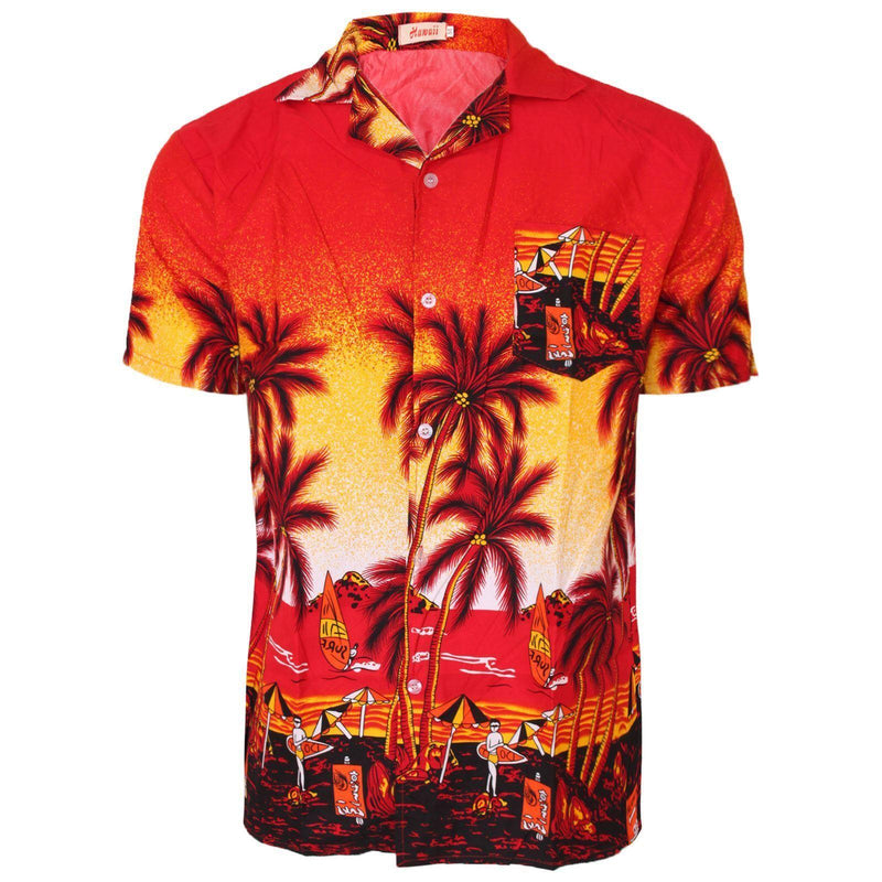 Men’s Hawaiian Shirt Mens Floral Print Short Sleeve Top Palm Stag Beach Hawaii Aloha Party Summer Holiday Fancy Dress Men UK Size M-XXL - Georgio Peviani